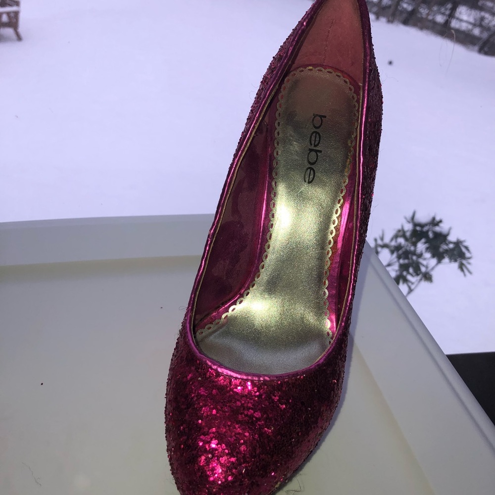 Bebe Omega Fuchsia Glitter Wedge Heel - Picture 4 of 4